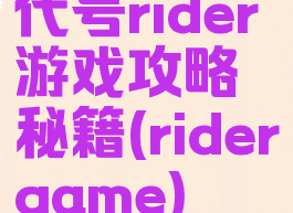 代号rider游戏攻略秘籍(ridergame)